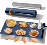 LNNIW food warming mat 26x15 inch in dark blue with heat-resistant pad and a spread of warm dishes