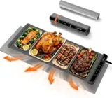 LNNIW food warming mat 36x15 inch in dark grey with heat-resistant pad keeping a roast chicken and side dishes warm