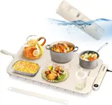 LNNIW waterproof food warming mat in cream with color-changing surface and dishes of warm food